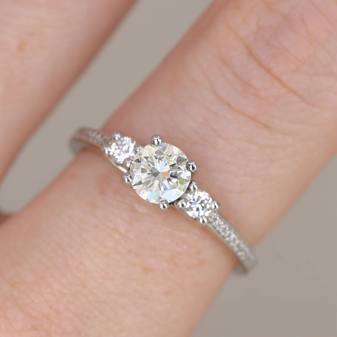 Callie - Round Brilliant Cut Lab Grown Diamond Trilogy Made-to-Order Engagement Ring - Image 4