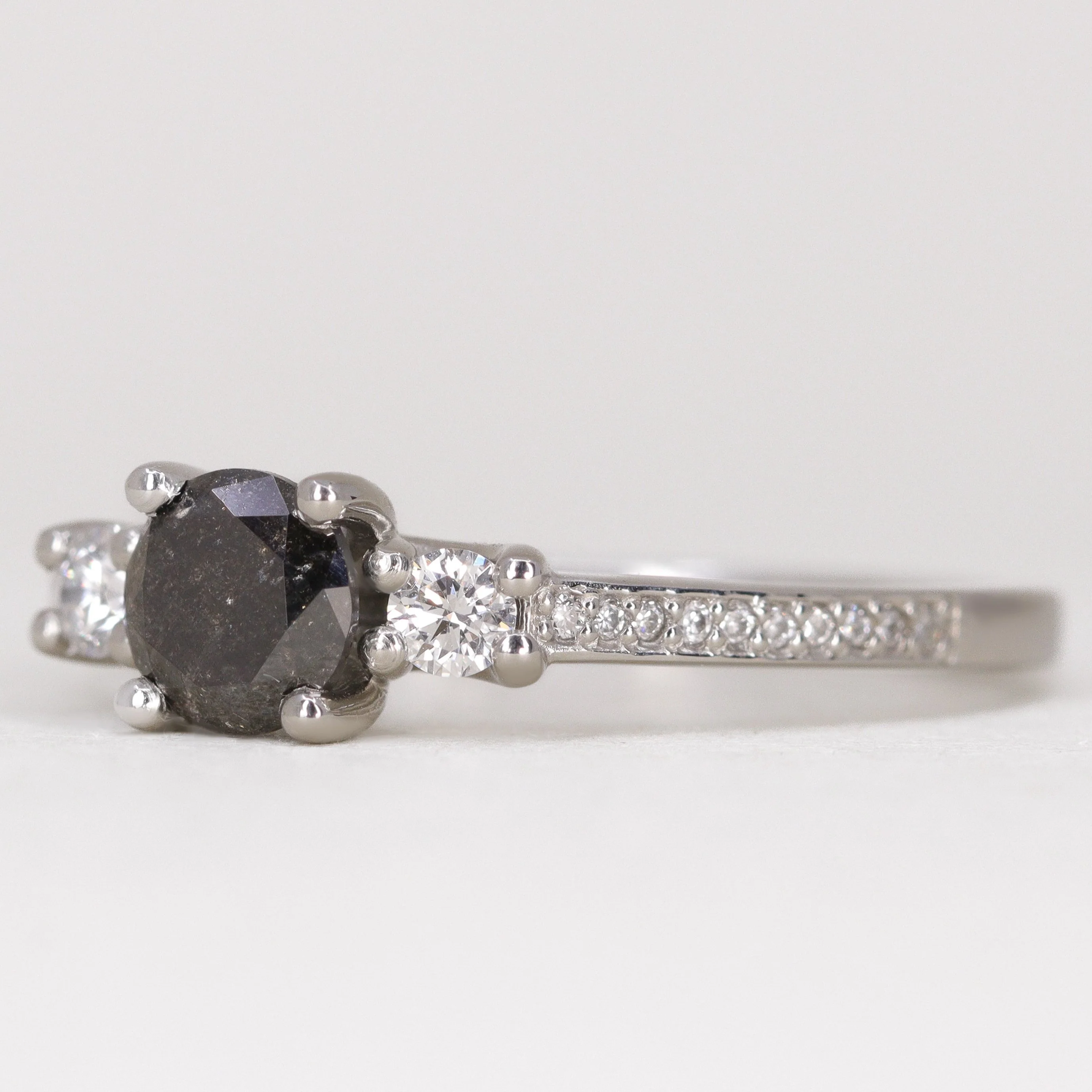 Callie - Salt & Pepper Diamond Trilogy Engagement Ring - Ready-to-Wear - Image 3