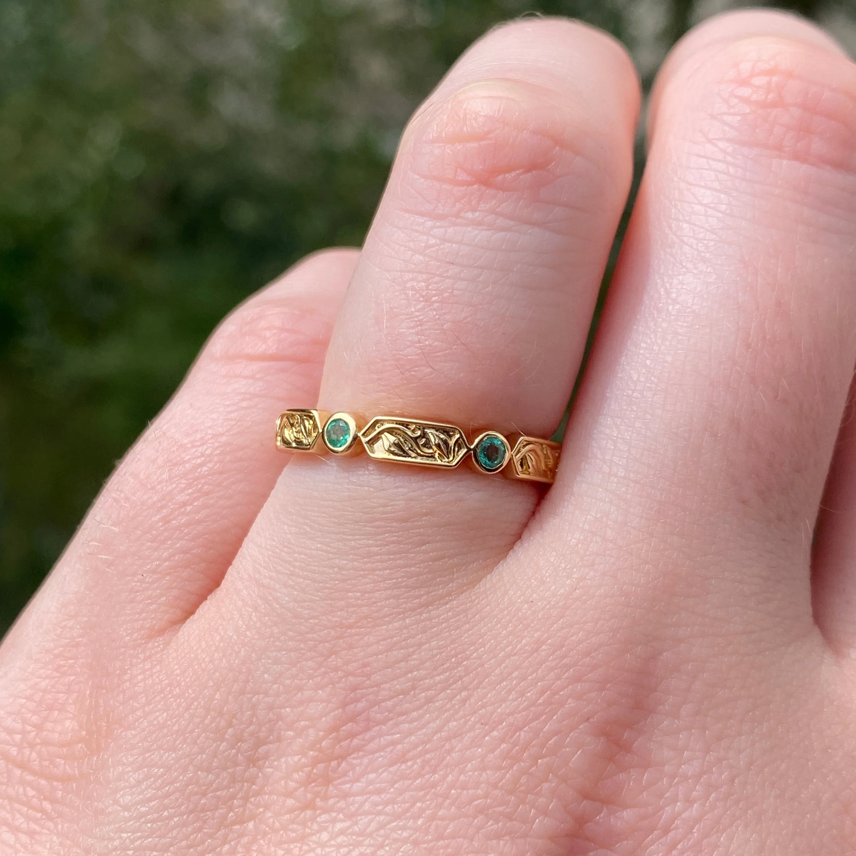 Fern - Floral Emerald, Ruby or Blue Sapphire Set Vine/Leaf Patterned Wedding Ring - Made-to-Order - Image 11