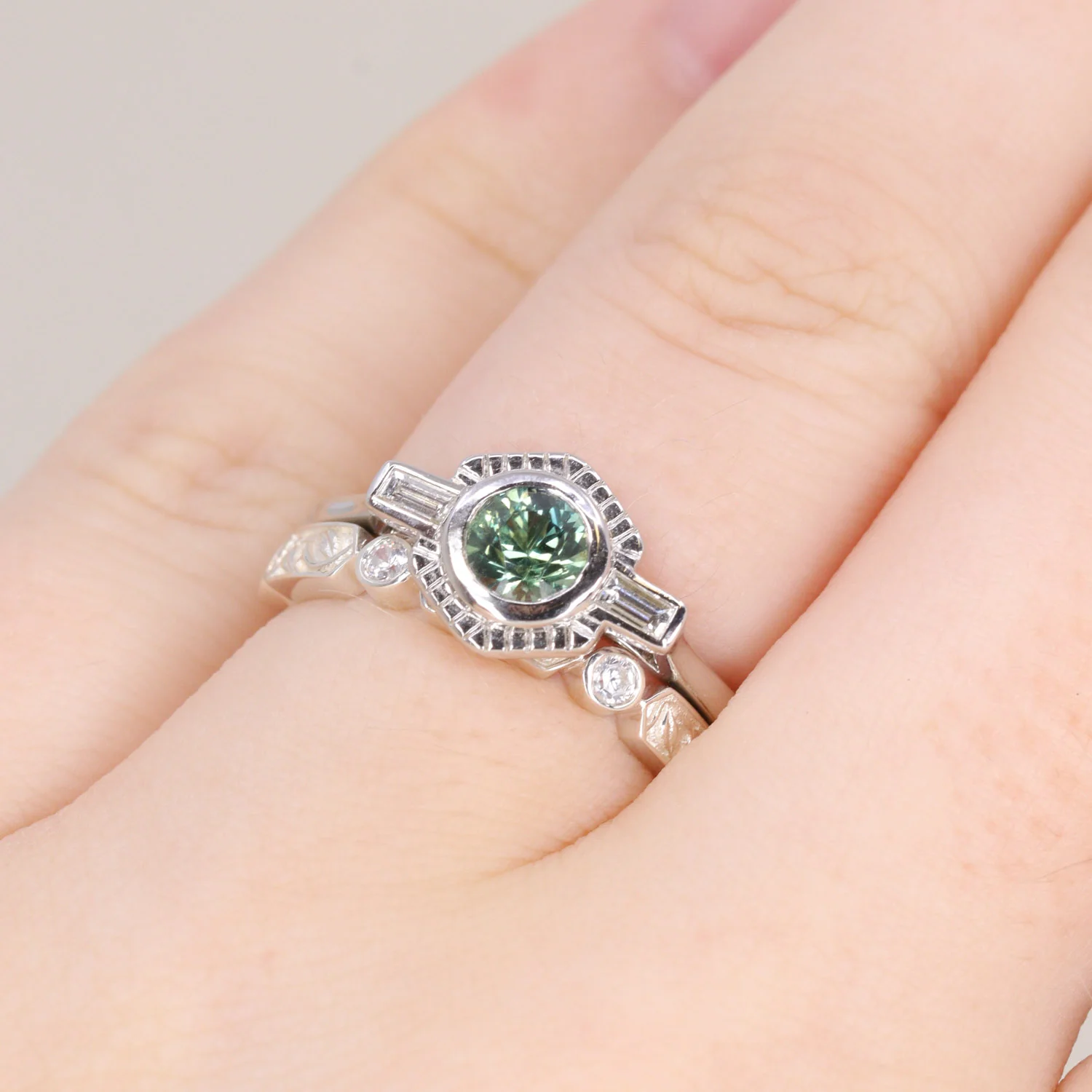 Fern - Floral Motif Diamond Set Vine/Leaf Patterned Wedding Ring - Made-to-Order - Image 4