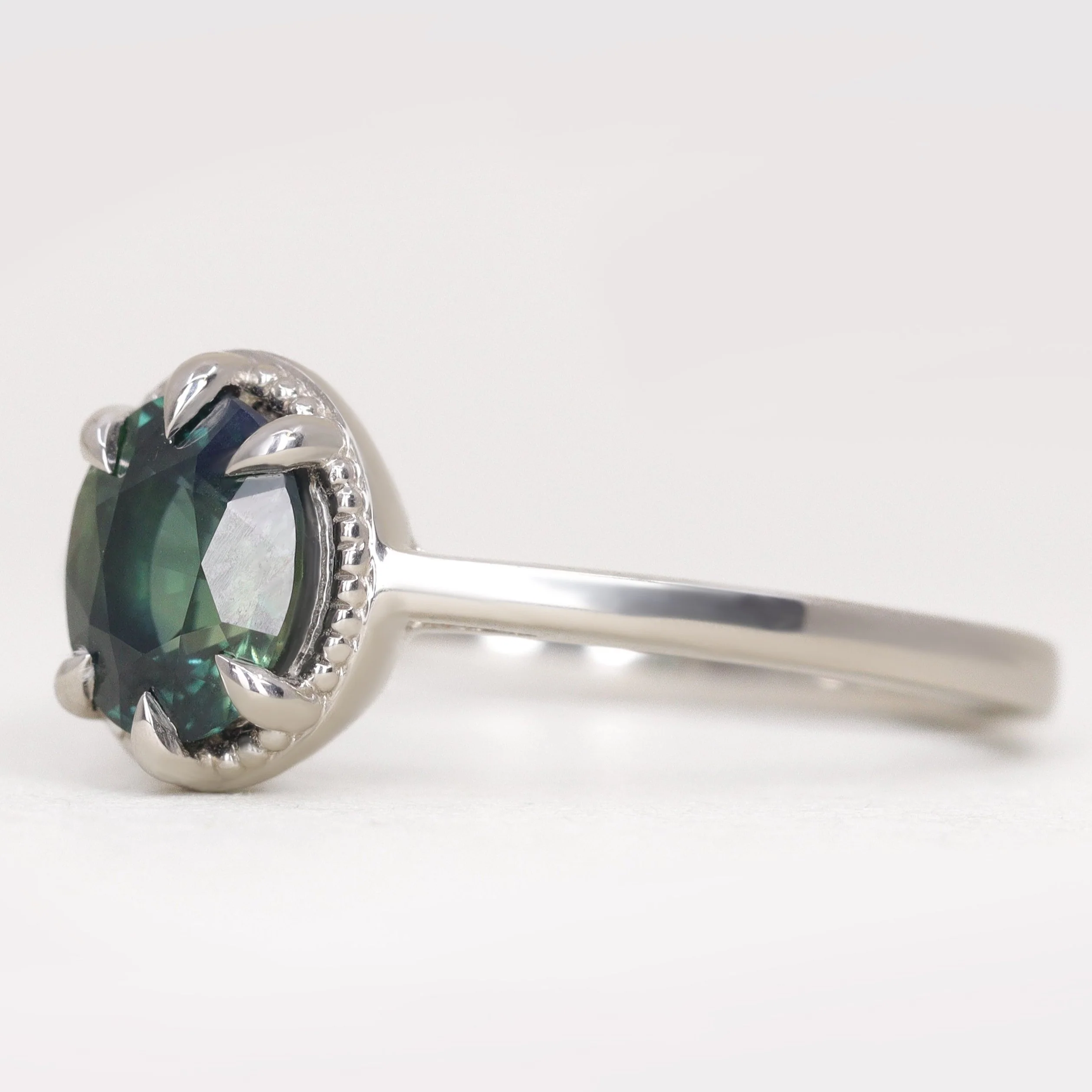 Georgia - Oval Cut Teal Sapphire Solitaire Art Deco Made-to-Order Engagement Ring - Image 4
