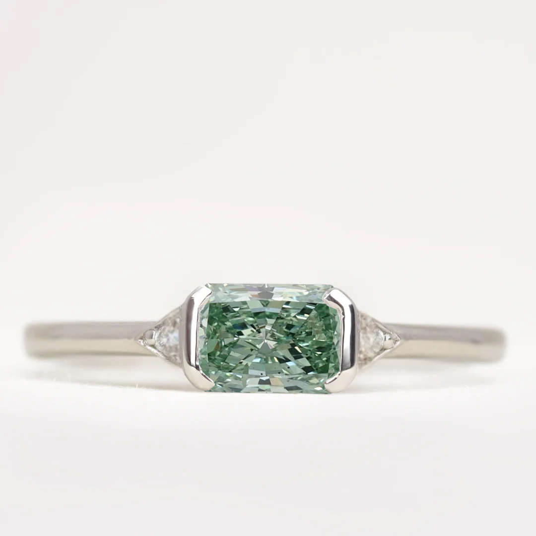Hattie - Emerald Cut Coloured Lab Grown Diamond Art Deco Trilogy Custom Engagement Ring - Image 4