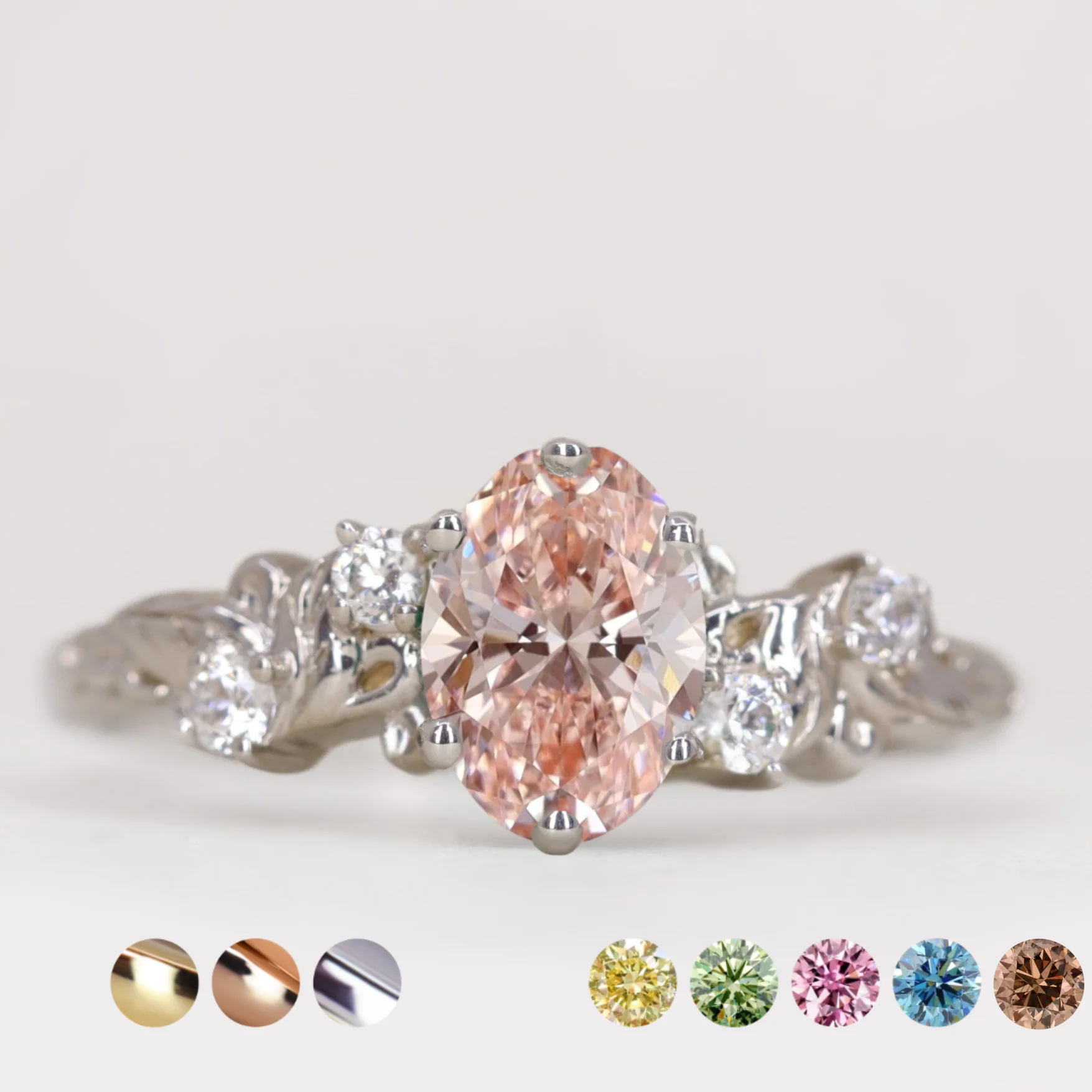 Laurel - Oval Cut Coloured Lab Grown Diamond Floral Custom Engagement Ring