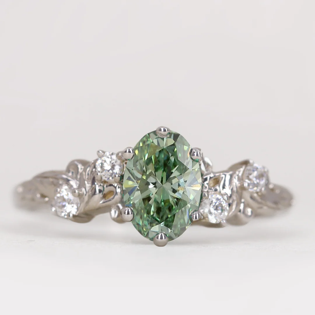 Laurel - Oval Cut Coloured Lab Grown Diamond Floral Custom Engagement Ring - Image 2
