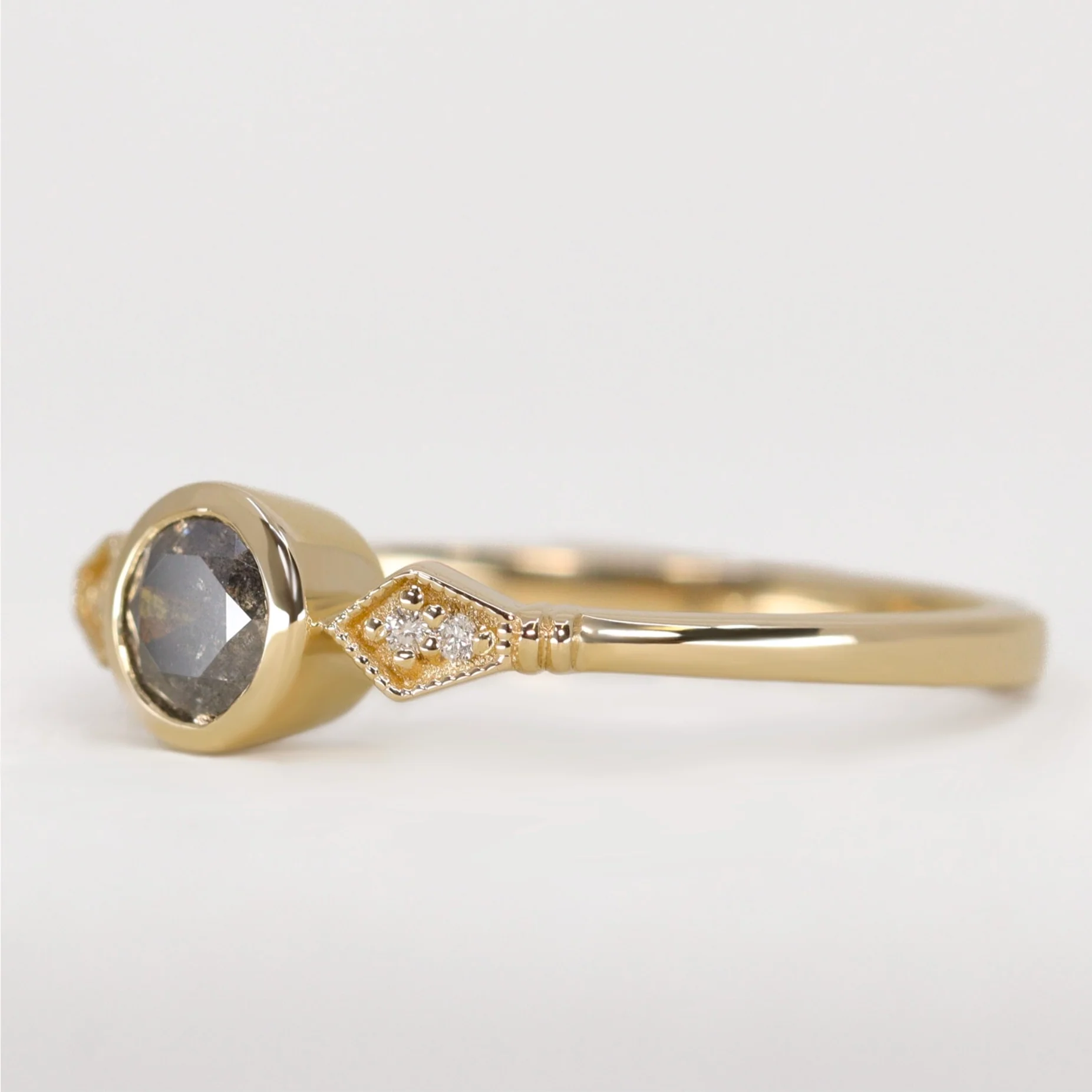 Lola - Salt & Pepper Diamond Bezel Set Art Deco Engagement Ring - Ready-to-Wear - Image 3