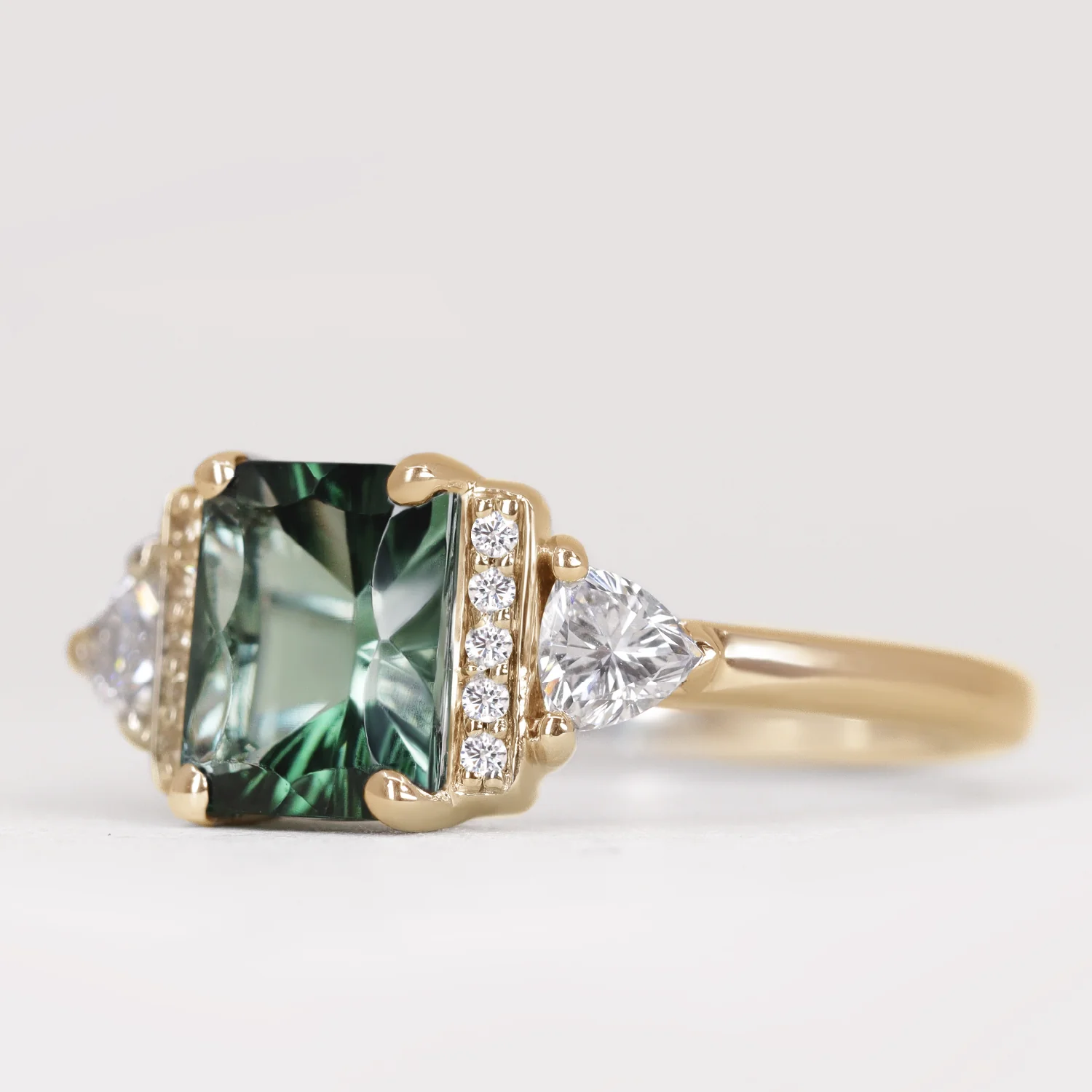 Ophelia - Green Tourmaline and Diamond Art Deco Made-to-Order Engagement Ring - Image 4
