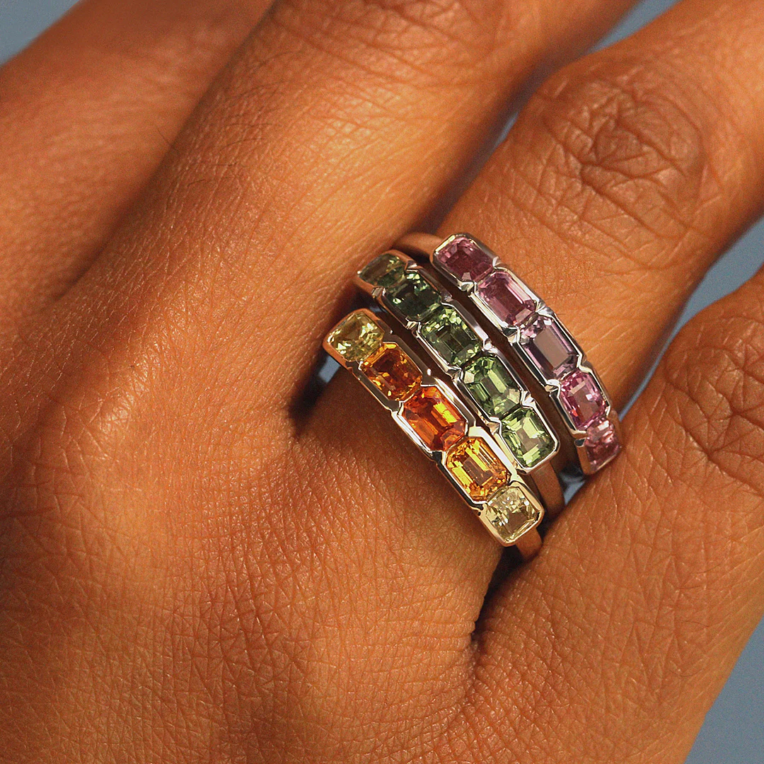 Sage - Emerald Cut Green Sapphire 5 Stone Eternity Dress Ring - Image 4