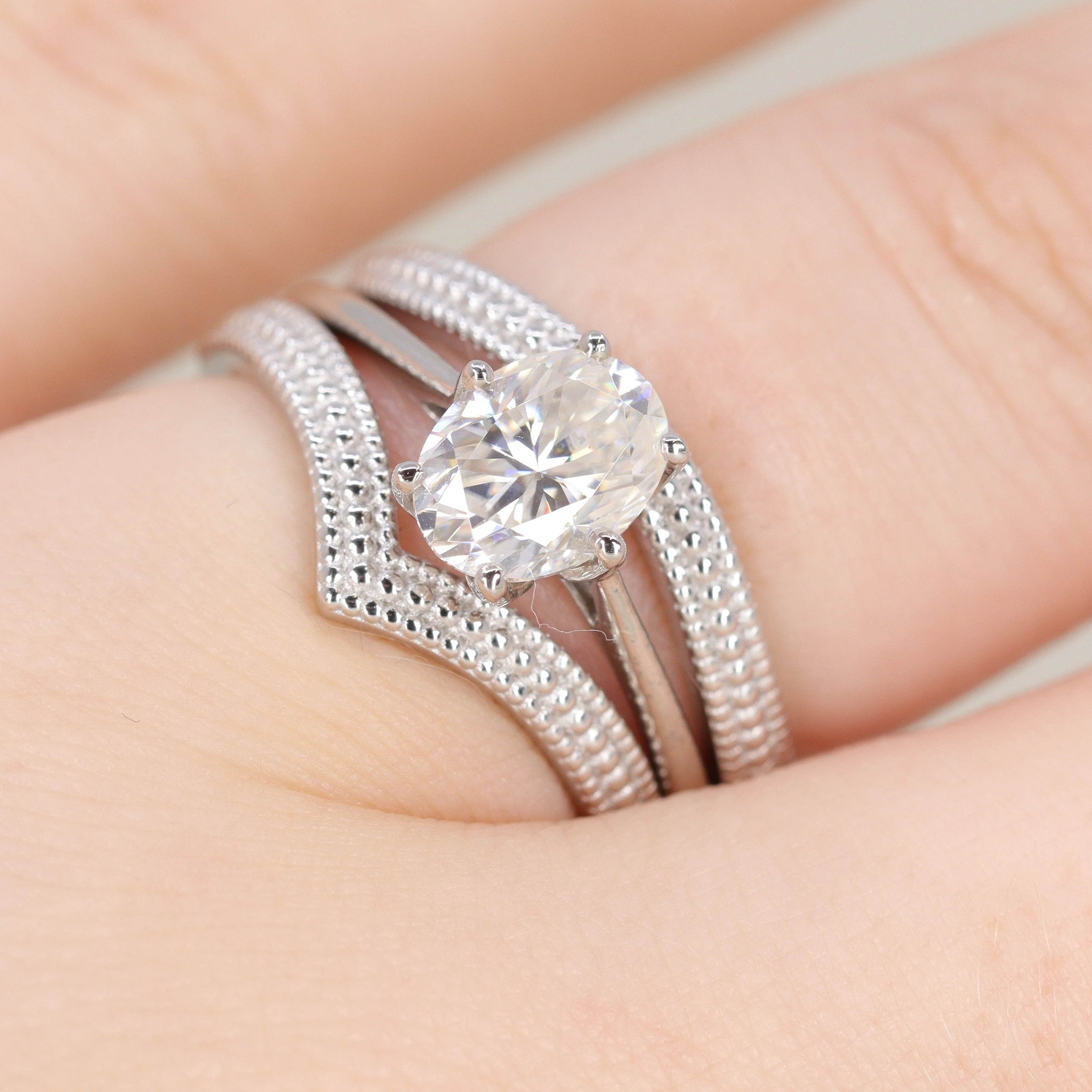 Quinn - Vintage Style Beaded Waved Half Eternity Style Wedding Ring - Made-to-Order - Image 5