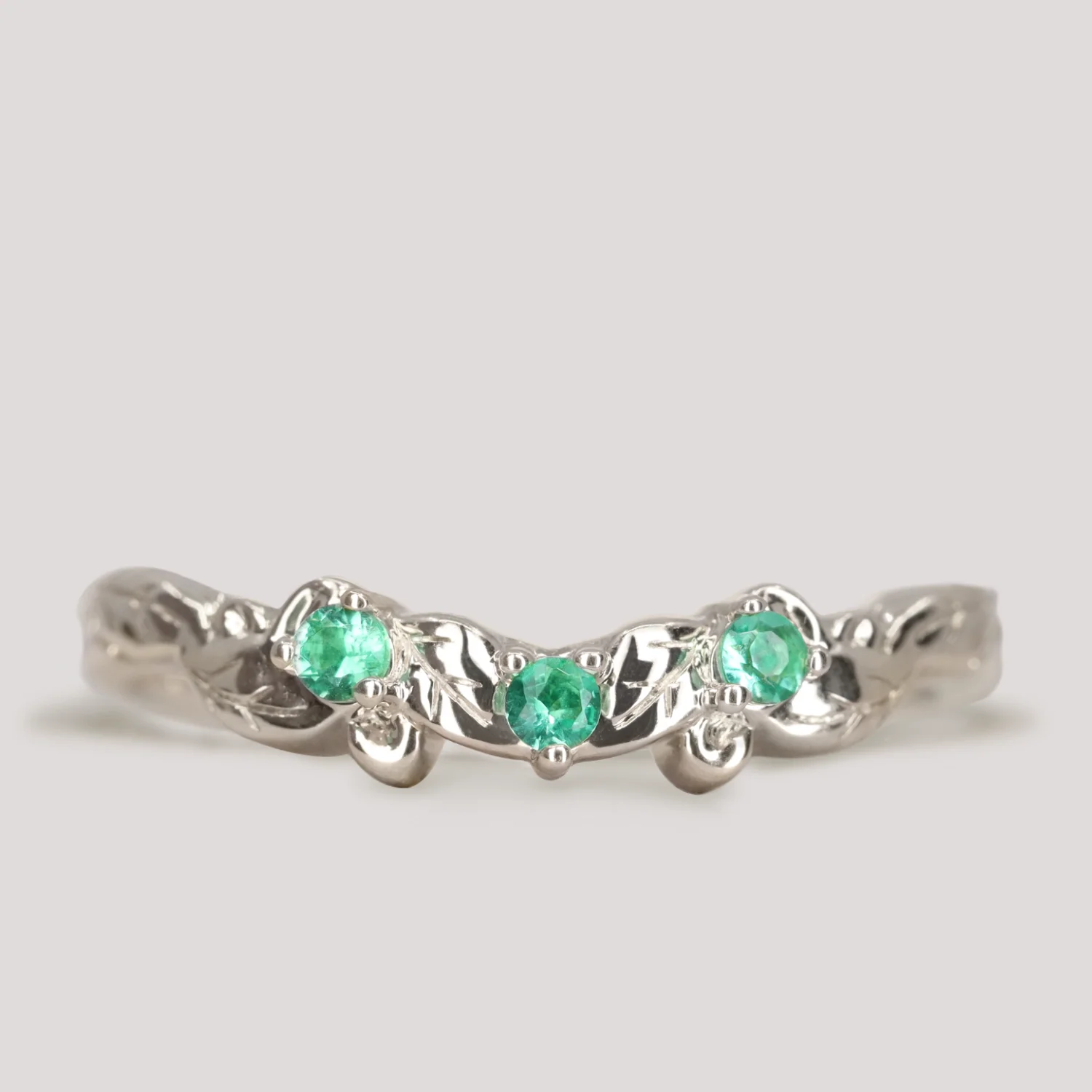 Willow - Floral Detail Shaped Emerald or Diamond Set Wedding Ring - Made-To-Order - Image 9