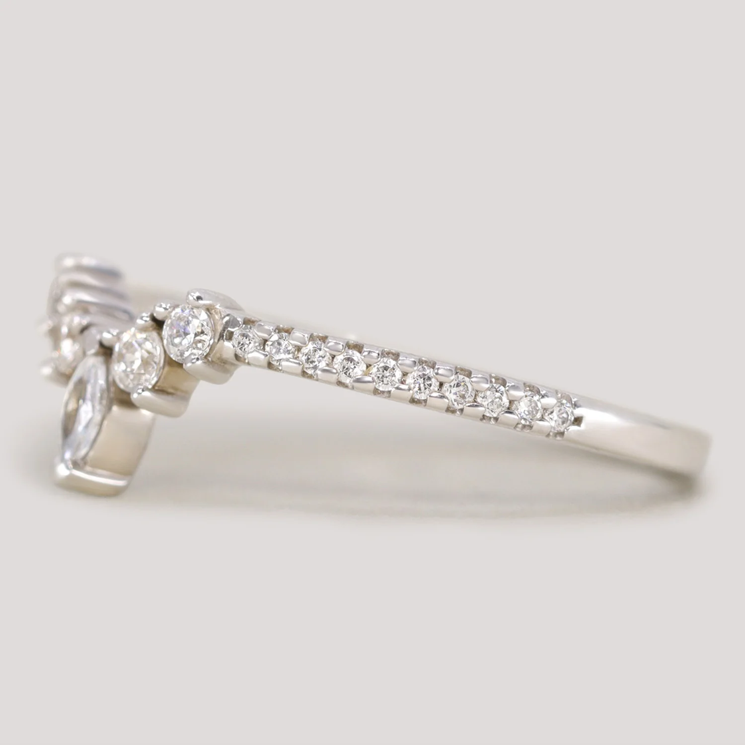 Winnie - Marquise Diamond Petite Tiara Wedding Ring with Diamond Set Shoulders - Made-to-Order - Image 4