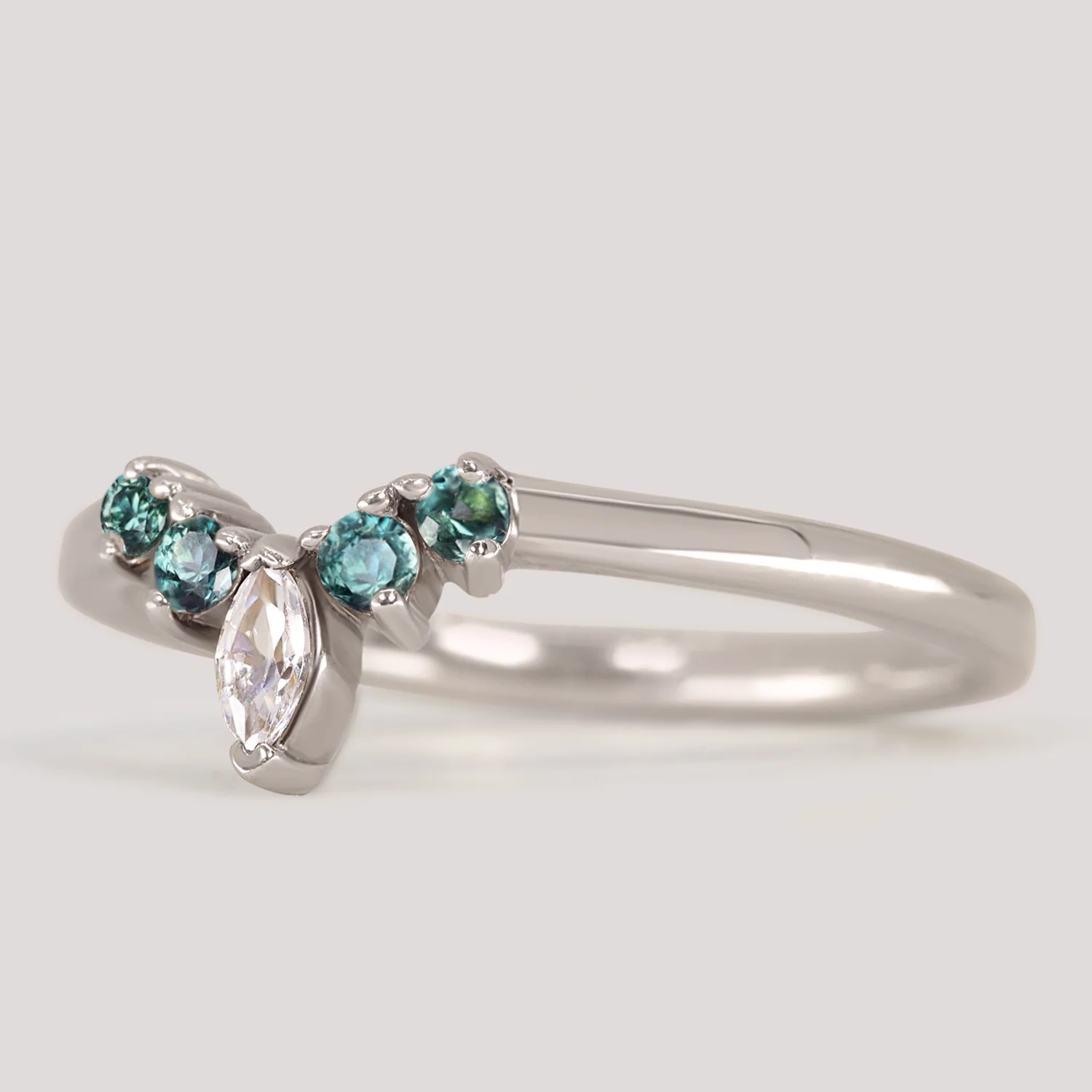 Winnie - Teal Sapphire and Lab Grown Diamond Petite Tiara Wedding Ring - Image 4