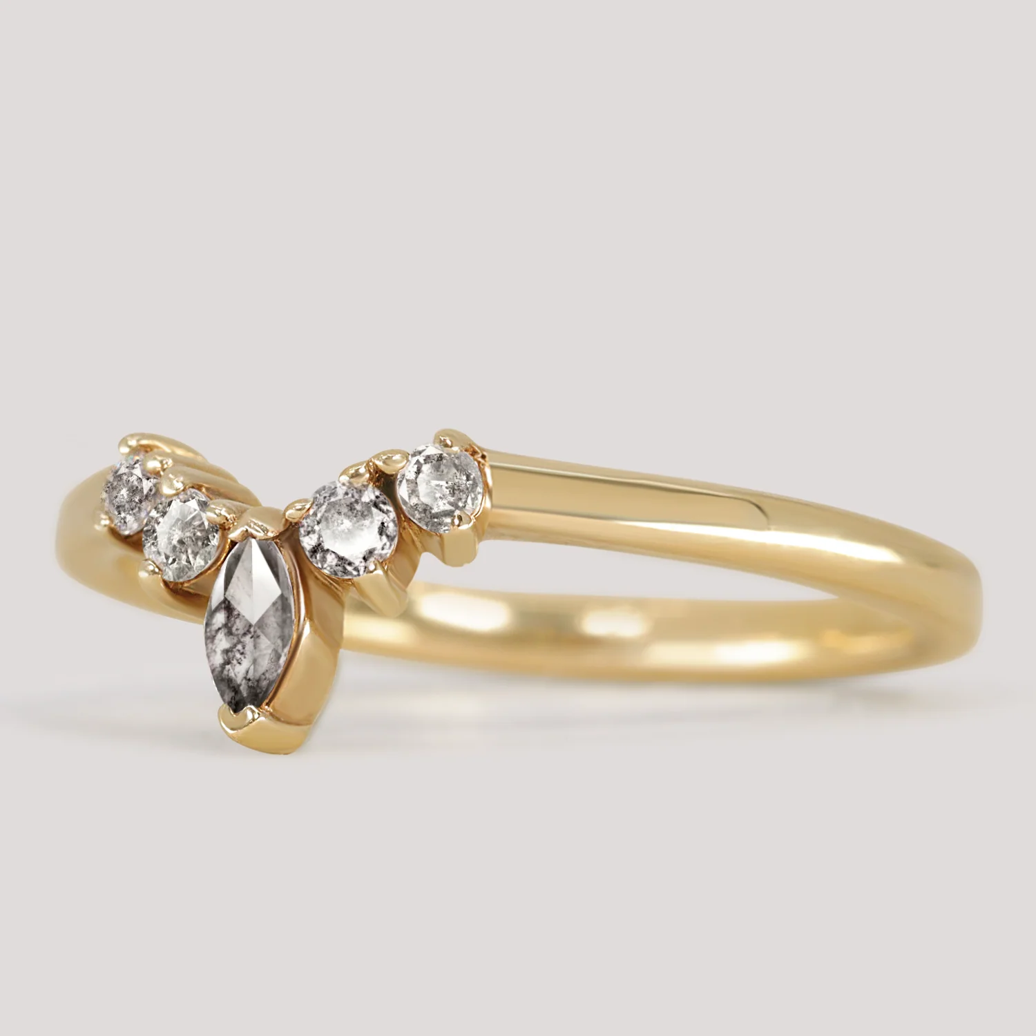 Winnie - Marquise Petite Tiara Style Salt and Pepper Diamond Wedding Ring - Made-to-Order - Image 5
