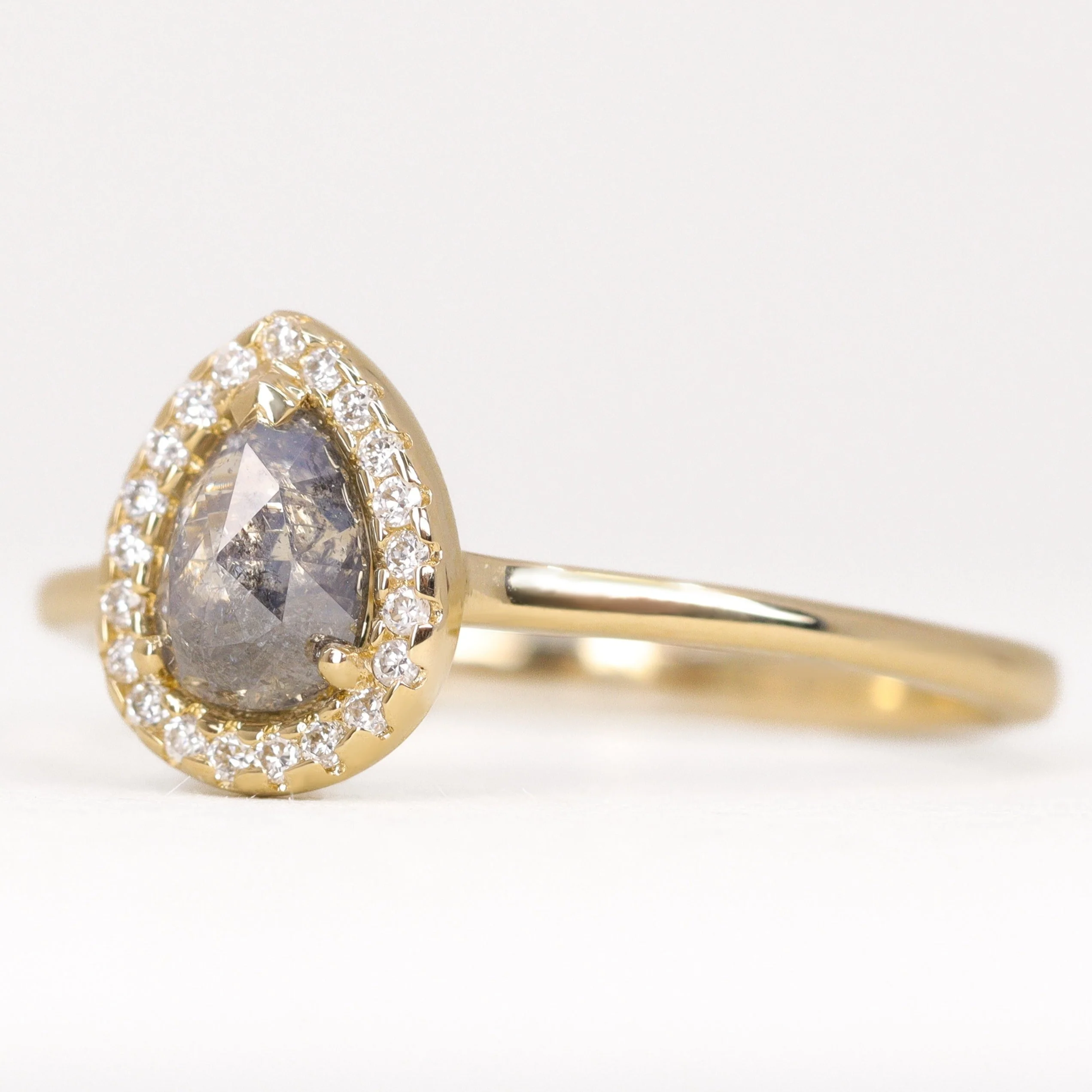Winter - Pear Salt & Pepper Diamond Halo Engagement Ring - Ready-to-Wear - Image 3