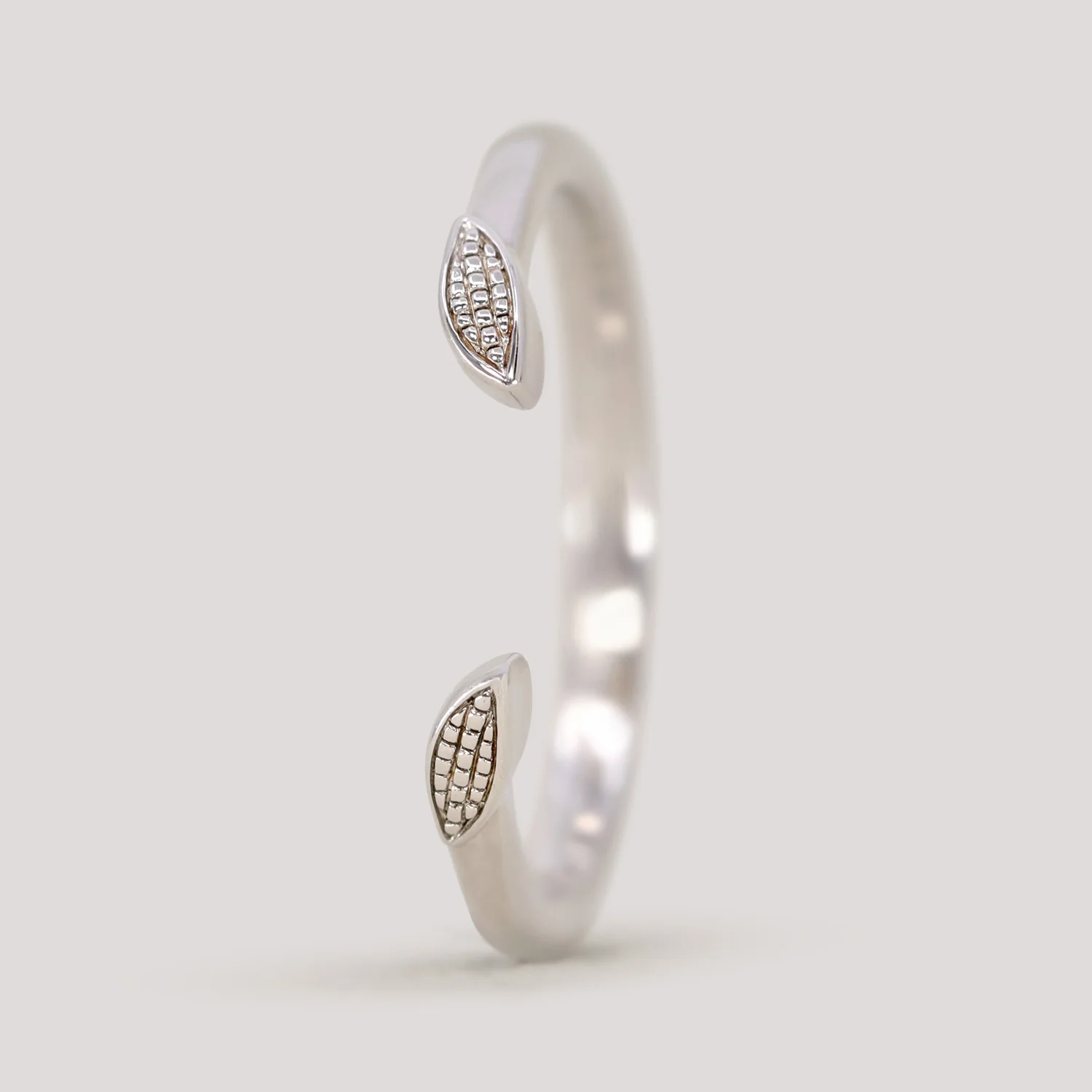 Zoey Cuff - Art Deco Beaded Leaf Open Wedding Ring - Made-to-Order - Image 5